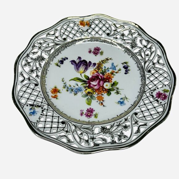 Schumann Dresden Bouquet Pierced Wall Plate 8" Germany Vintage Fine Porcelain - Picture 1 of 8